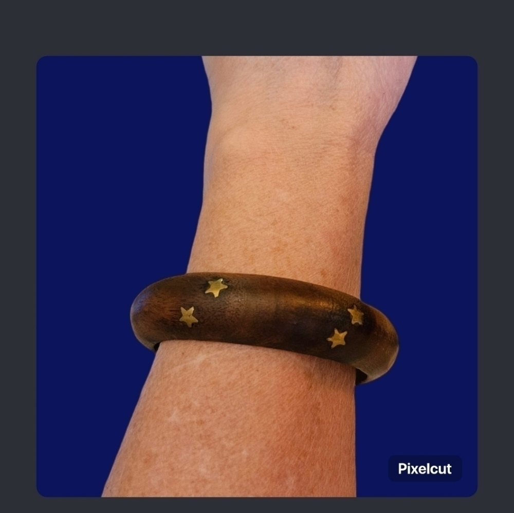 VTG Stars Wood Chunky Bangle Bracelet FLAWED